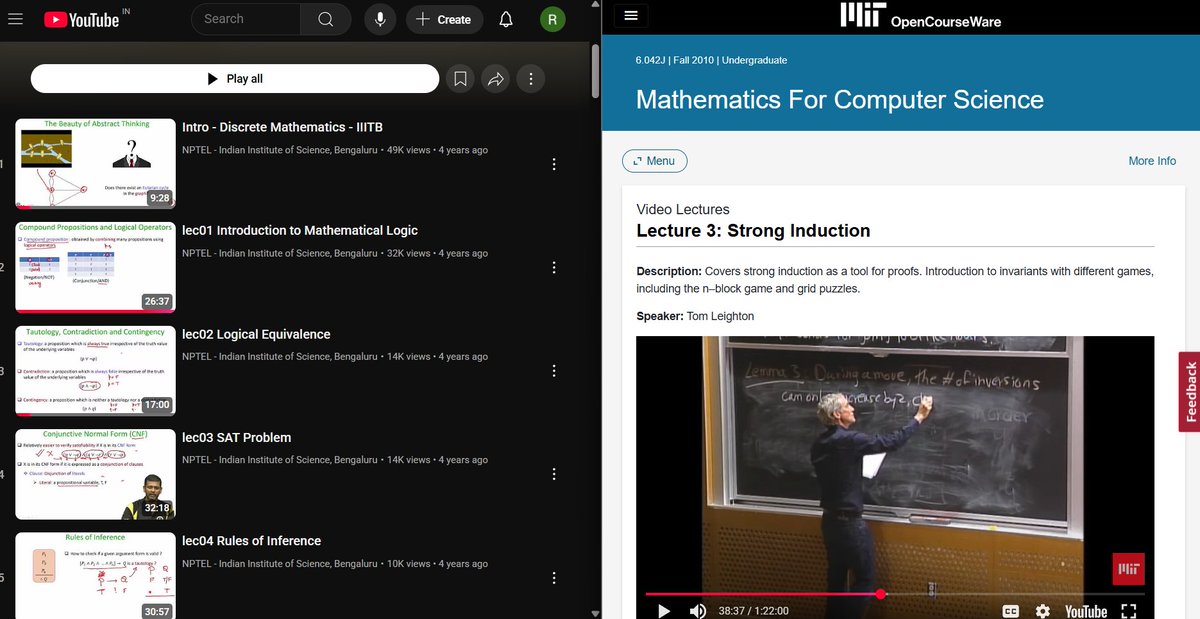 _ronsen_'s tweet image. T shaped learning , 
Tom Leighton feels more abstract and conceptually deep , while NPTEL lectures are more structured and has broader topics covered . 
#100daysoflearning 
#DiscreteMath #TshapedLearner
