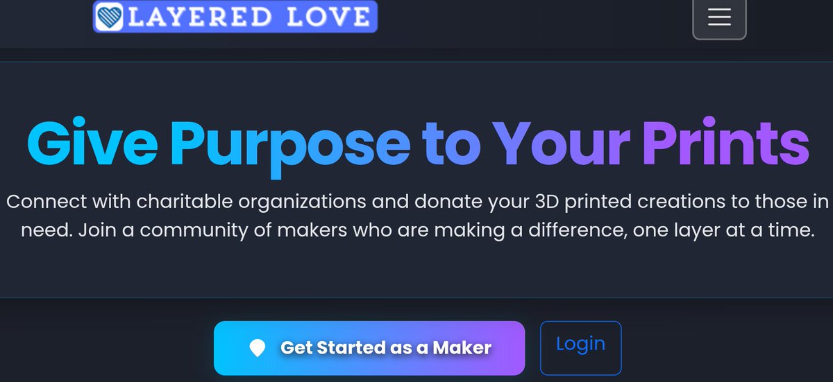 Turn your passion for 3D printing into a force for good with Layered Love!
​Here's how to help:
🔍 Find a Cause
🤖 Print an Approved Model
📦 Donate &amp; Ship
​It's that simple to Give, Unite, and make a real Impact. Get started today!
layeredlove.org
​ #Makers #Charity