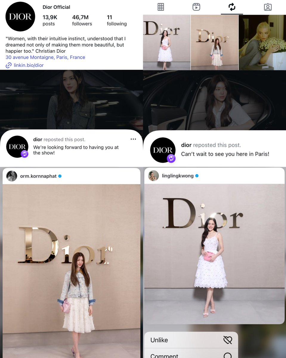 Dior ( ig 46.7M ) Reposted
Linglingkwong &amp; Orm Kornnaphat 

ประกาศได้เลยนะคะ พร้อมแล้วค่ะ 🫣

#DiorSS26 #Dior #Lingorm