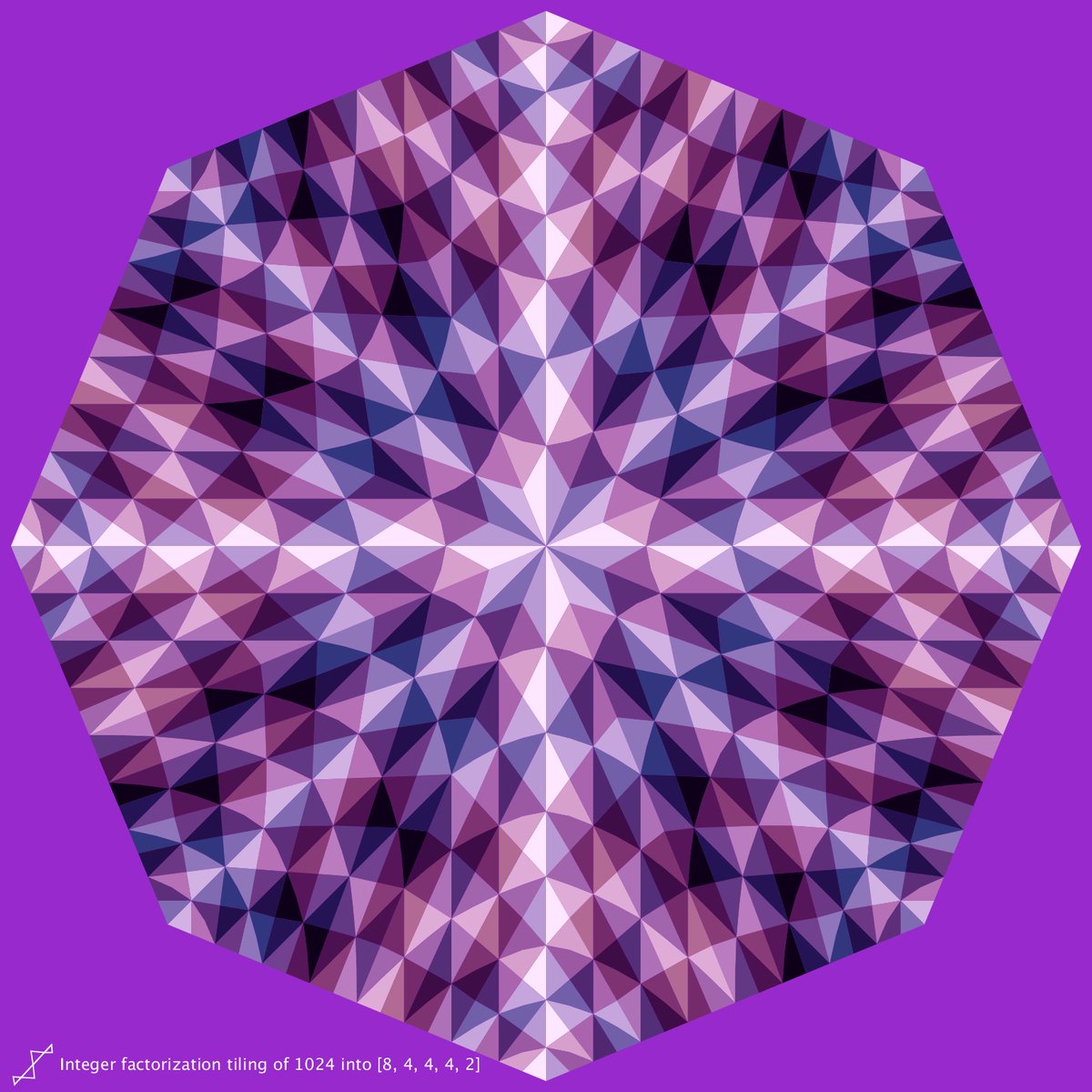 SantoLeonArt's tweet image. Numbers can surprise us when they take shape.
What seems like a plain factorization —1024 = 2¹⁰— unfolds into a rich moaic through my integer factorization tiling method (1024 splits by factors [8, 4, 4, 4, 2]) #GenerativeArt #MathArt #DigitalArt #CreativeCoding