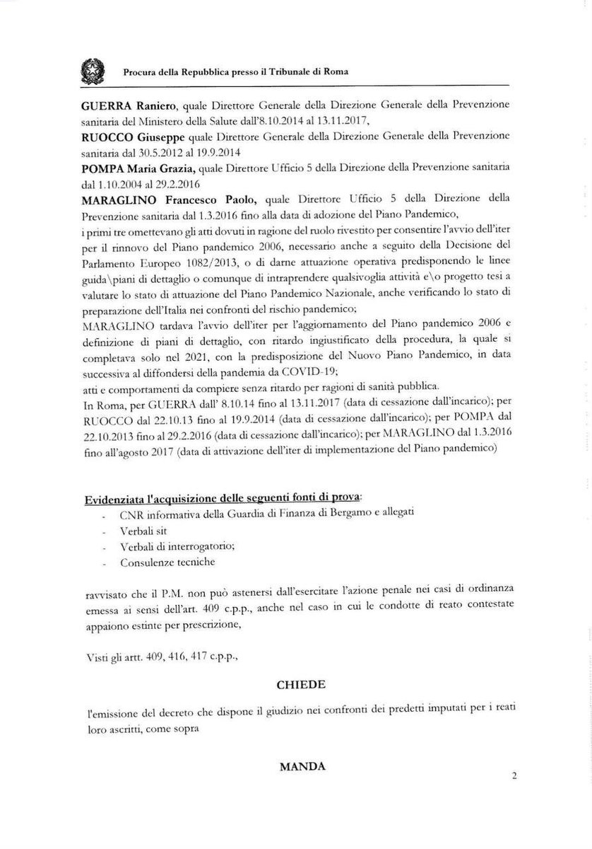 GfveGianfra's tweet photo. Grazie al caro Collega #AlfredoTocchi per l’importante segnalazione #RanieriGuerra #PianoPandemico
E ora godiamoci una buona notizia: Ranieri Guerra deve risarcire le spese legali a Report: la Corte di appello di Roma rigetta l'istanza di sospendere il pagamento
A gennaio 2025 il Tribunale Civile di Roma aveva già condannato Ranieri Guerra, in passato dirigente dell’OMS e prima ancora del Ministero della Salute, a pagare le spese di lite giudiziaria alla Rai, quantificate in circa 15mila euro. L’esperto di salute infatti aveva citato in giudizio la Rai per ben 500mila euro per le inchieste di Report sul piano pandemico, chiedendo anche 1 milione al ricercatore OMS Francesco Zambon. Le inchieste, a suo dire, avrebbero leso la sua immagine. La Corte invece aveva confermato la correttezza dell’operato dei giornalisti RAI, obbligando Guerra a rifondere le spese legali.
Nei mesi successivi Guerra ha chiesto al tribunale una sospensiva dell'esecutività della sentenza, ossia la richiesta di non pagare quella cifra fino alla conclusione di un processo di appello. Ma negli scorsi giorni, la Prima Sezione Civile della Corte di Appello di Roma ha cassato anche questa richiesta con una stringata ordinanza del 24 settembre che non rileva “una manifesta fondatezza dell’appello nella accezione di cui all’art. 283 cpc,” e inoltre contesta a Guerra di non aver prodotto “qualsiasi documento indicativo della situazione economica e reddituale (...) tale da delineare quella condizione di autentico dissesto economico” per cui si sarebbe dovuto sospendere il pagamento. Ora il dirigente dovrà pagare la RAI.
Nel frattempo Guerra, insieme ad altri funzionari del Ministero della salute che gestirono la preparazione alle pandemie, si prepara anche a sostenere il giudizio penale, per l’ipotesi del reato di omissione o rifiuto di atti d’ufficio in relazione al mancato aggiornamento del piano pandemico L'udienza è fissata per il 17 ottobre
Di seguito Ordinanza e Rinvio
@RHolzeisen @AlessandroFusi9 @M25016096 @AStramezzi @antonellacirce1