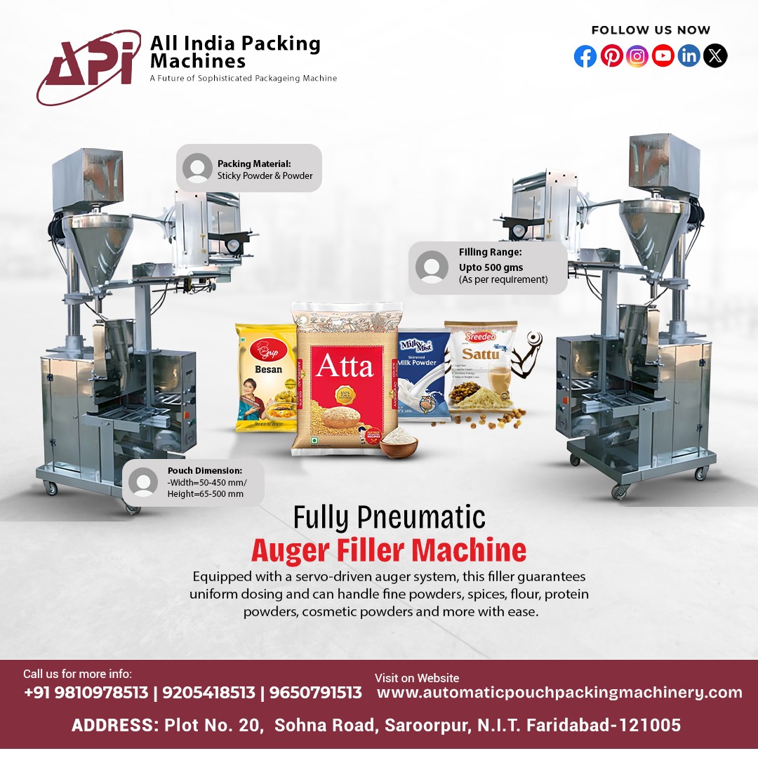 Allindiapack's tweet image. 💼 Looking for the perfect powder packaging machine?
Meet the Fully Pneumatic Auger Filler Machine by API!
✅ Atta | Besan | Spices | Protein Powders | Milk Powder
✅ Accurate filling up to 500 gms
✅ Servo-driven precision &amp;amp; speed
#PackagingSolutions #PowderPacking #FMCG