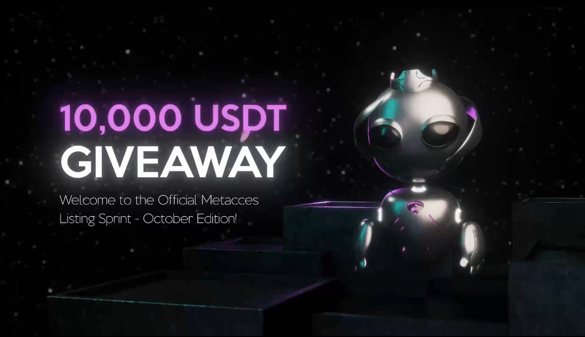 The @Metacces October Sprint has kicked off! From October 3rd till 31st, the community comes together to celebrate the official listing of $ACCES.

Big rewards are waiting: $10,000 USDT, exclusive Access Coin tokens, and limited edition NFTs.

All you need to do is complete