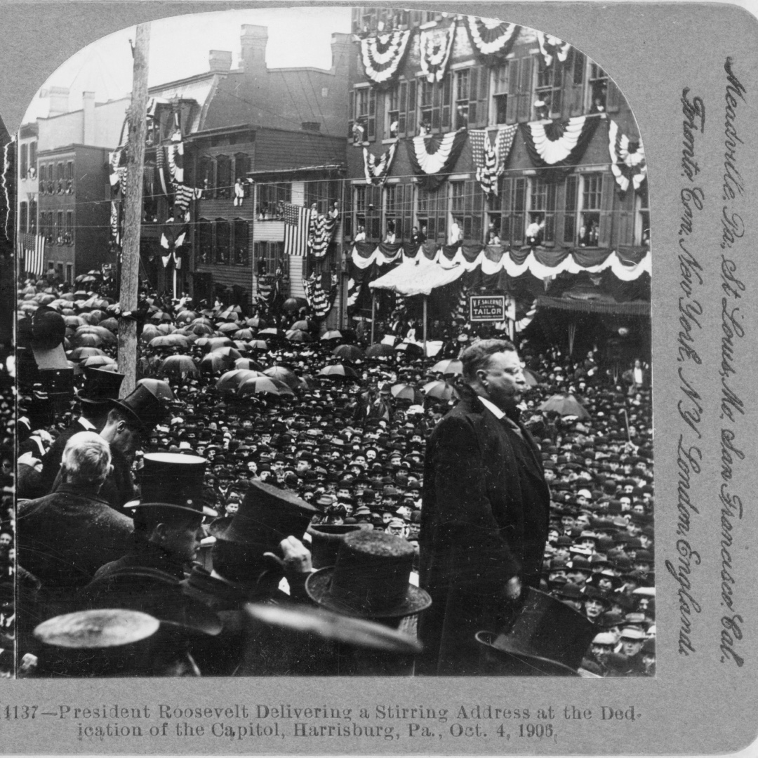 TRPresLibrary's tweet image. 🏛️🇺🇸 On This Day – October 4, 1906 🇺🇸🏛️
Roosevelt Dedicates Pennsylvania’s New State Capitol

On October 4, 1906, President Theodore Roosevelt arrived in Harrisburg, Pennsylvania, to dedicate the state’s newly completed Capitol building. Despite steady rain, thousands lined the…
