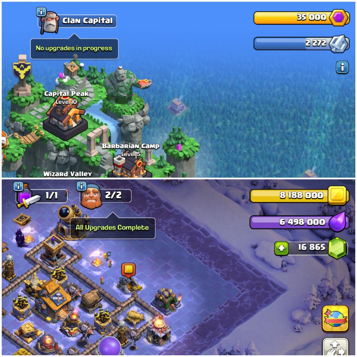 BlueYake's tweet photo. @ClashofClans is there something people can use their loot from Clan capital and builder base for if they have maxed out all upgrades at both places? Or is there an update coming to increase these 2 platforms? https://t.co/lPuGjlG8Qs