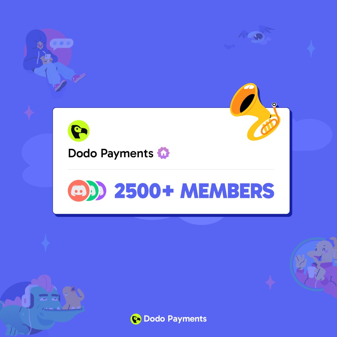 We have crossed 2,500+ members on the Dodo Payments Discord!

Rolling out: Contributors / Showcased / Dodo Builder badges + our own intro bot to onboard builders fast. Also, rewarding the community with exclusive swags and merch.

Come discuss ideas, build, and scale with us. 🛠️