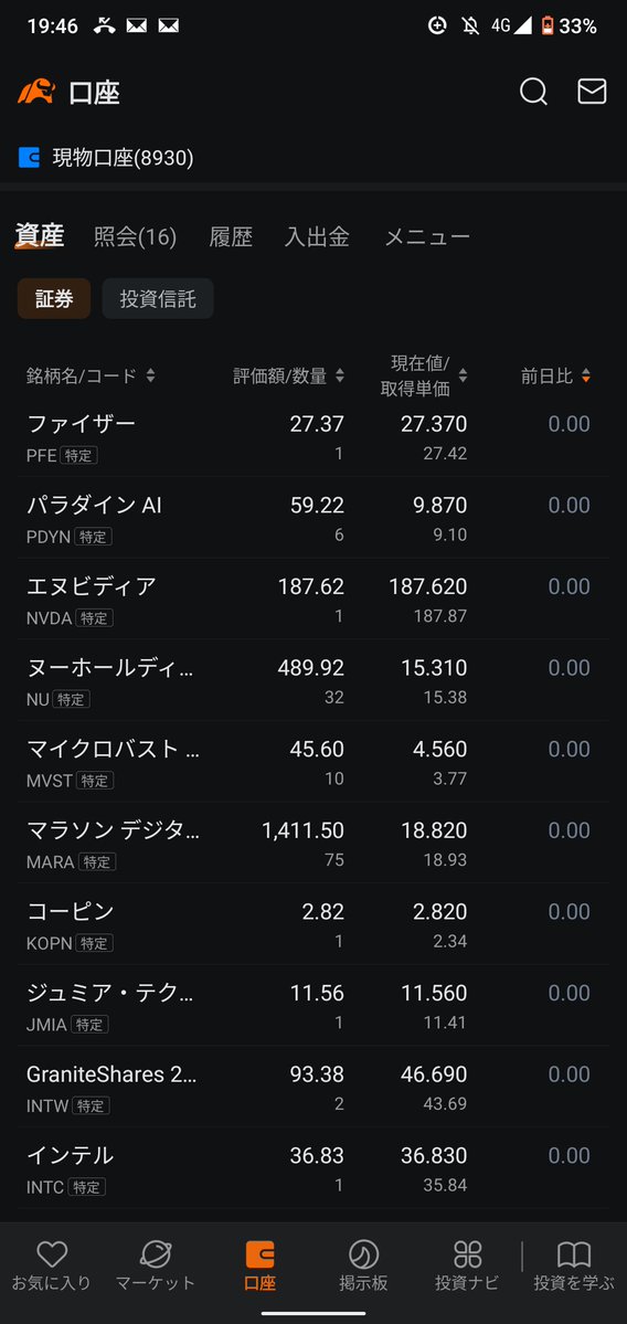 #moomoo証券口座
連日ソーファイ下落で含み益減少
買い増し銘柄検討中
#ソーファイ　#ヌー　#マラソン
#マイクロバスト　#ジュミア
2025年10月4日土曜日
