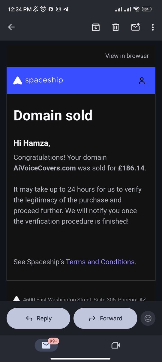 Alhamdulilah, another domain sold 🎉
Big thanks to <a href="/KehelAyyoub/">Ayoub Kehel</a>, <a href="/kasmiyouness1/">Youness KASMI</a> and <a href="/spaceship/">Spaceship</a> 🚀

#Domains #DomainNames