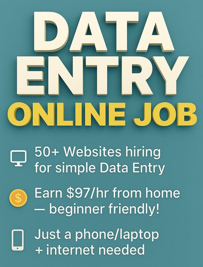 TechwithAdina's tweet photo. 💻 50+ Sites Paying for Easy Data Entry Work

💰 Earn up to $97/hr working from home — perfect for beginners!

📱 All you need: a phone/laptop + internet 🌍

✨ No prior skills or experience needed

💬 Follow, Like, Repost &amp; Comment “WB” to grab the FREE list! https://t.co/LjOkeC5fuJ