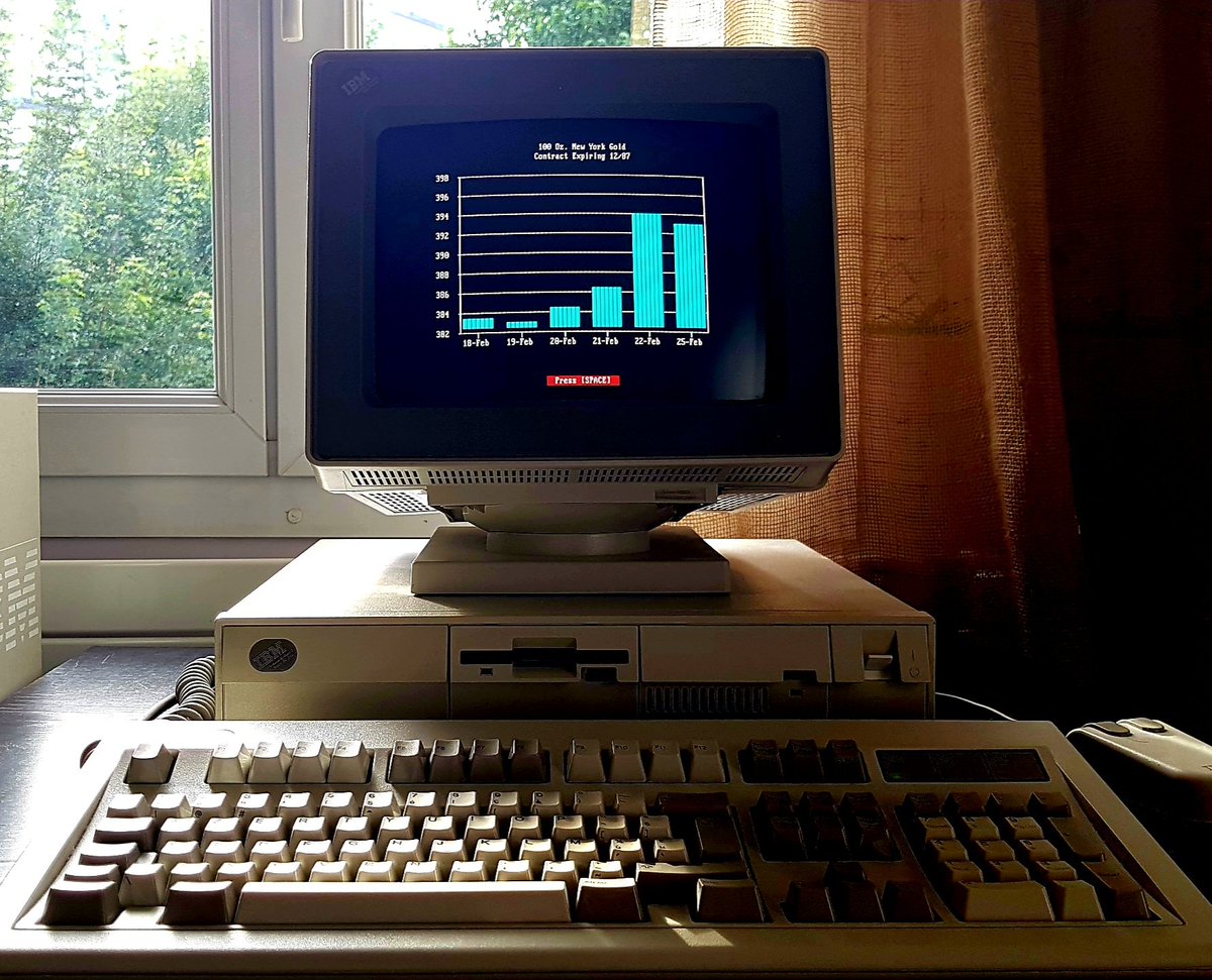 Retroldies's tweet image. Lotus 123 charts on the IBM PS/2.
A taste of #retrocomputing nostalgia.
Photo shot from my studio.
Real stuff not emulation: CRT scanlines only, genuine hardware and software. That's my philosophy.