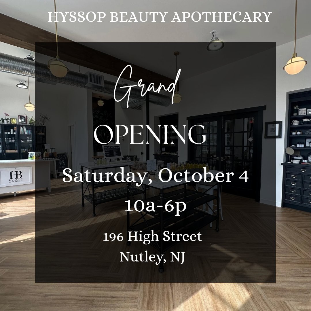TODAY IS THE DAY!

Our GRAND OPENING is today! We've got lots planned including:

❤️Design custom-scented skincare at the Alchemist's Atelier 
❤️ Sips &amp; nibbles
❤️ Door prizes, exclusive deals &amp; more!

Date: Sat., Oct. 4, 2025
Time: 10AM-6PM
Location: 196 High St., Nutley, NJ