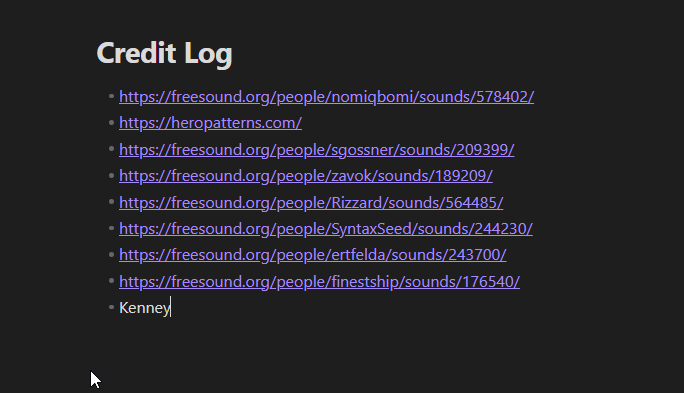 They might be CC0 but everyone gets logged and will always be credited

#gamedev #indiegame