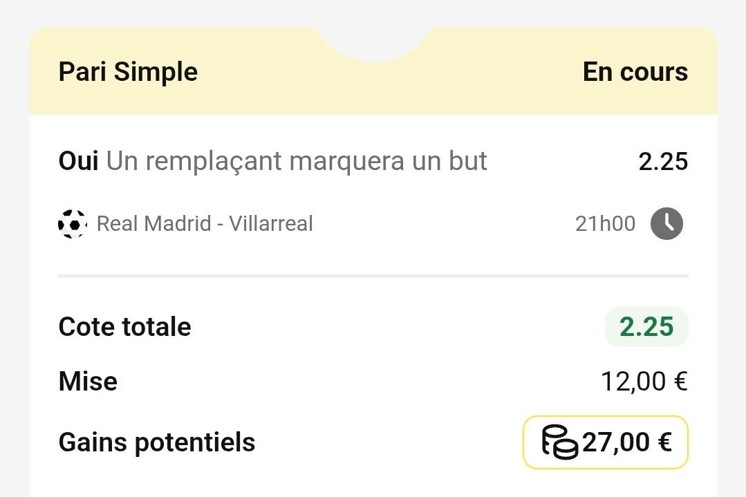 Salut 👋,  la journée m'inspire pas des masses, donc je me contente de 2 bets en m'aidant des stats sur <a href="/GoStat_FR/">ＧＯＳＴＡＴ.ＦＲ</a> 

➡️ Tête match de l'Inter à 2.35 | 0.6%
➡️ Sub match Real à 2.25 | 0.8%

Cotes assez faibles, mais pas étonnant vu le nombre de fois où ca passe #TeamParieur