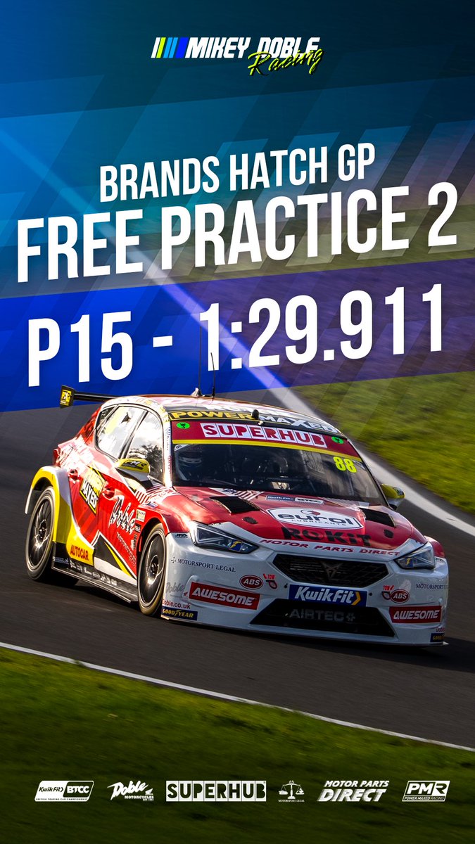MikeyDoble's tweet image. That’s a 1:29.911 for Free Practice 2

#88ARMY #BrandsHatch #BTCC #Cupra
