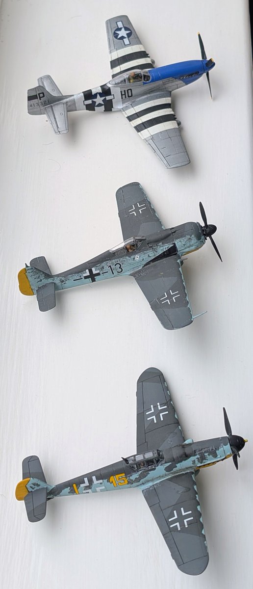 I'm calling the brush painted Bf-109 done for now. I've not had much time at the bench so it's been slow progress but 3 of the 5 Airfix D-Day Fighters are done. #JFFForSimon