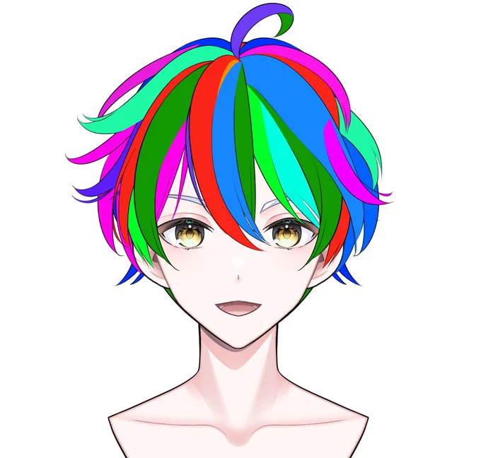 こちらはかいるくんの髪のパーツ分け。 色が変わってる部分が境目になるんですが、こんな感じでパーツがわかれています #Live2D依頼 かいる #zenryokuKAiRU22