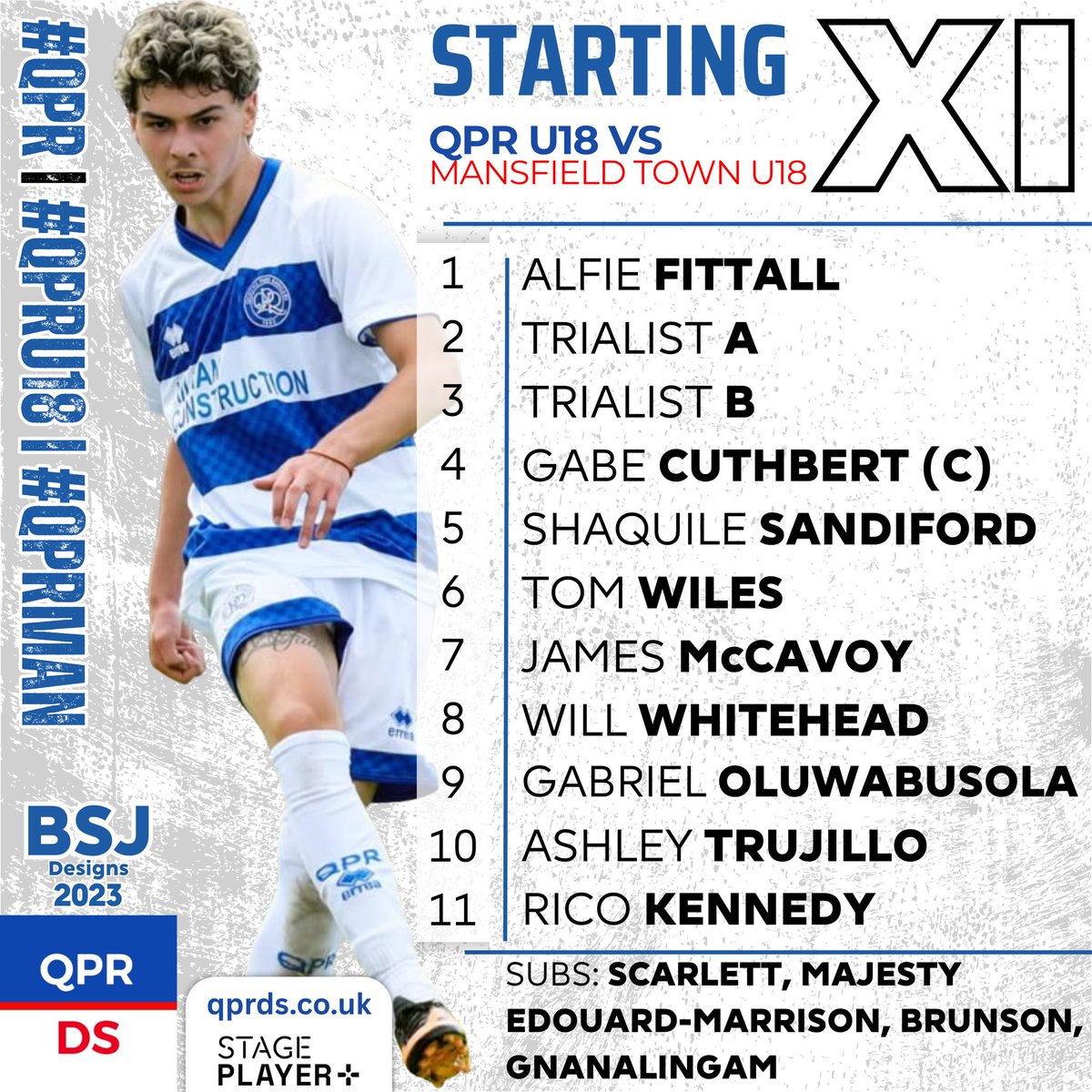 QPR_DS's tweet image. How the Under-18’s line up this lunchtime! 📝 

Our boys are continuing their U18 PDL Cup campaign against Mansfield Town. 🏆 

#QPR