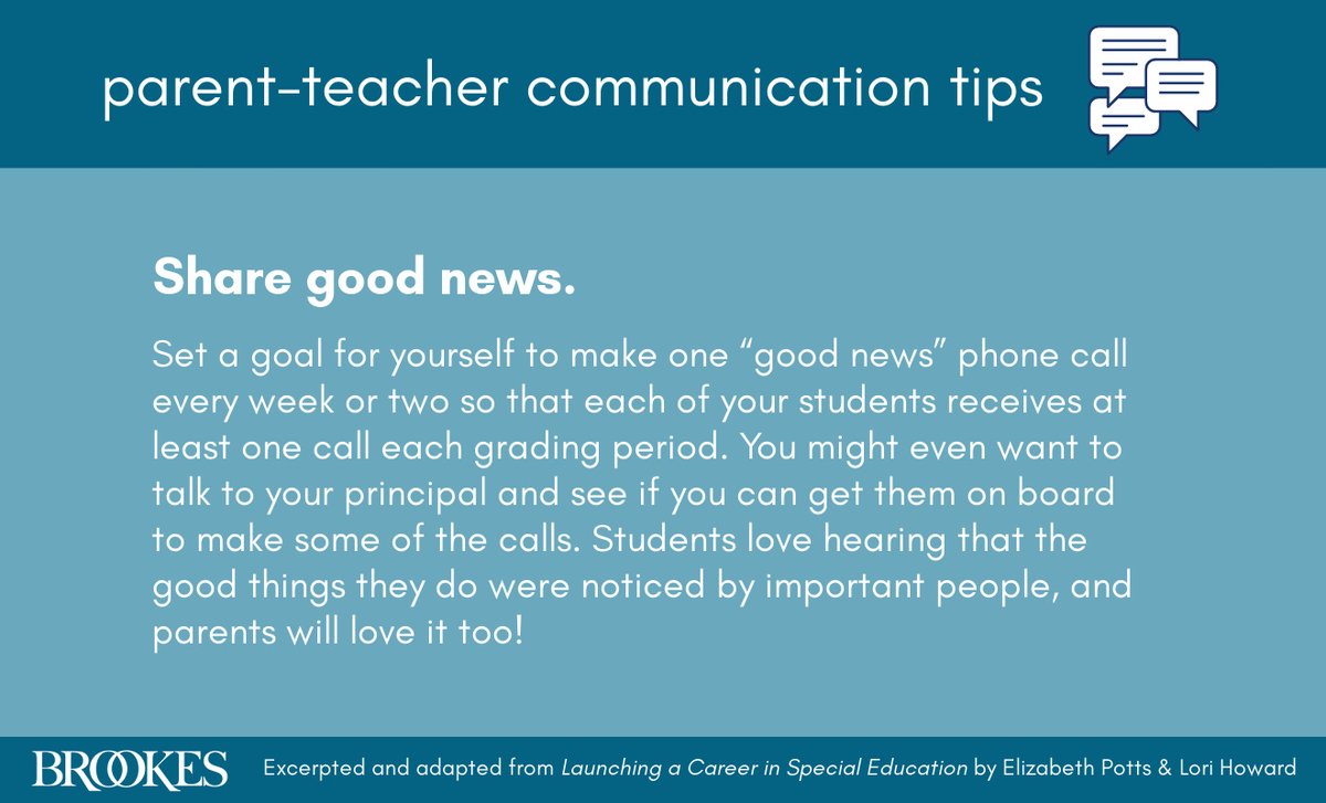 BrookesPubCo's tweet image. Too often, parents and caregiver only hear from schools when there&apos;s an issue. Try regularly communicating good news to parents and families! (See more parent-teacher collaboration tips here: monkeylink.co/a5c832) #ParentTeacherCommunication #ClassroomCommunity #k12