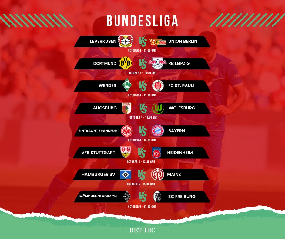 BetIbc1's tweet photo. ⚽ Matchday 6 vibes are here!
The Bundesliga rolls on with big tests for Leverkusen, Dortmund, and Bayern, plus plenty of room for surprises across eight matches this weekend!
✅ Saturday &amp; Sunday football, non-stop
✅ Bet, watch, enjoy 👉 https://t.co/Pk5qMdujOc https://t.co/UJ61r4gLbQ