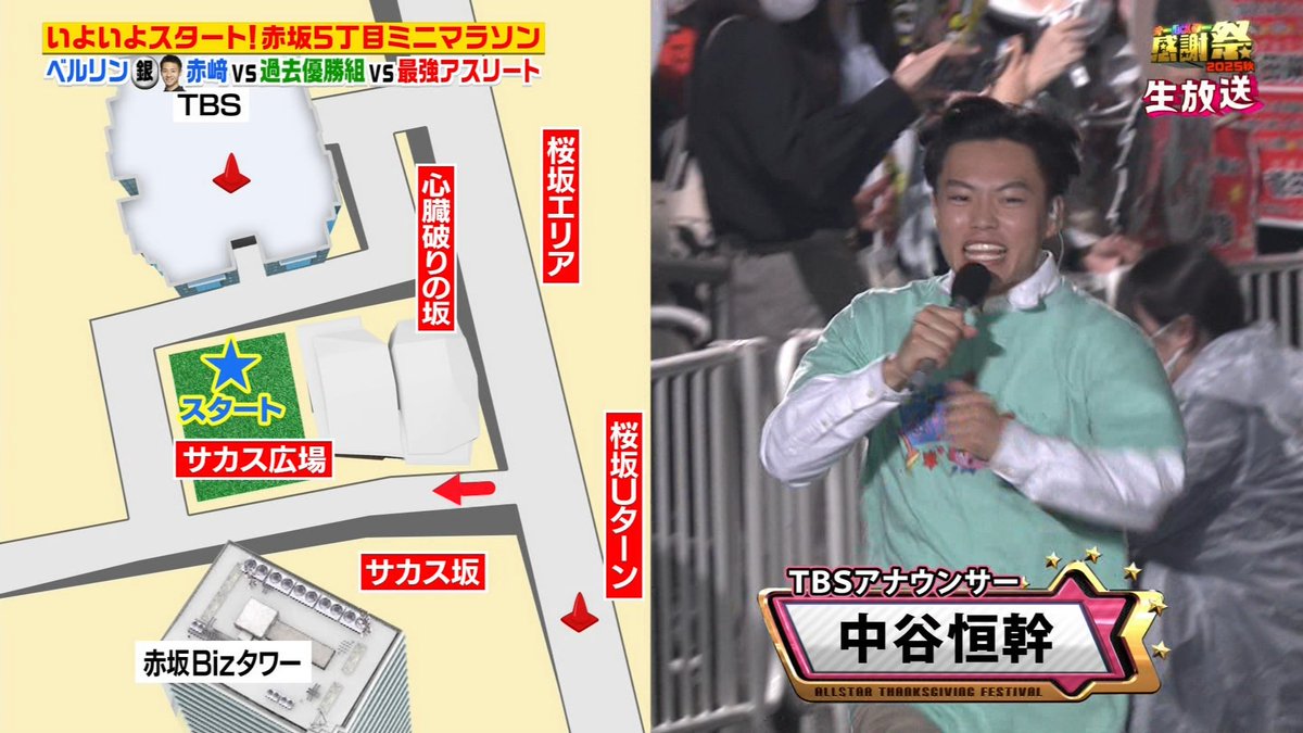 中谷恒幹 アナの赤坂5丁目ミニマラソンコース説明 #オールスター感謝祭