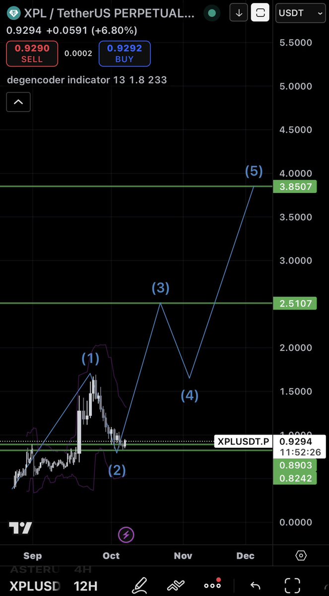 degencoder's tweet image. The cleanest $XPL chart, new launch, fresh excitement with stable coin narrative. Expecting Elliot pattern will be something like this. #Plasma