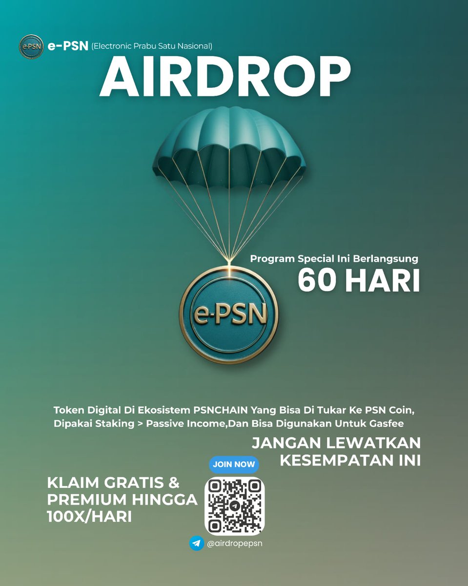 🇮🇩PROYEK BESAR KARYA ANAK BANGSA
MENCIPTAKAN BLOKCHAIN SENDIRI namanya PSNCHAIN

PSN ADALAH KOIN YG NANTINYA SEBAGAI GASSFE DIJARINGAN  PSHCHAIN.  
Seperti sol dijaringan solana .PSN dijaringan PSNCHAIN.

Airdrop e-PSN:
psnchain.xyz/?ref=BB6HR2

TG-CHANNEL
t.me/AirdropsCrypto…