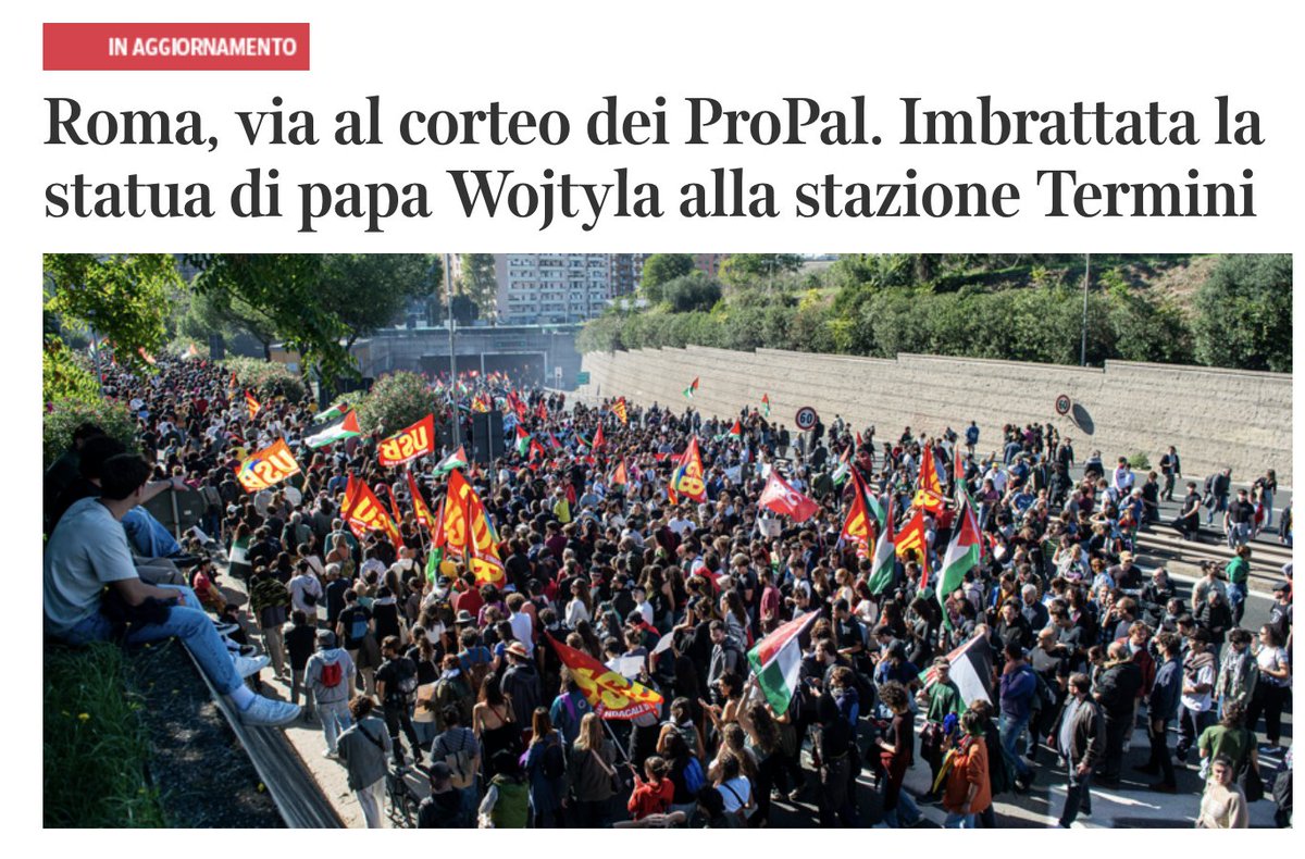 E' il partito dell'odio. Sanno solo odiare. Nient'altro. Aver imbrattato la statua di Giovanni Paolo II dovrebbe aprire gli occhi a quei "catto-ingenui" che s'intruppano con questa gente (se non sono bastate le scene di violenza delle scorse ore). L'opposto della pace.
#sciopero