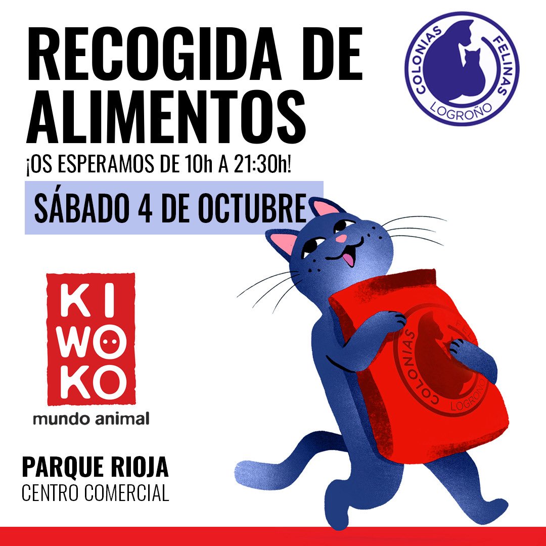 🐈🐈‍⬛| Colonias Felinas Logroño ha organizado para hoy una recogida de alimentos, como pienso, leche en polvo u otros productos para cubrir las principales necesidades de los gatos que forman parte de las colonias felinas urbanas. 

🔹 El concejal de #BienestarAnimal, <a href="/jlopezalo/">Jesus López</a>,