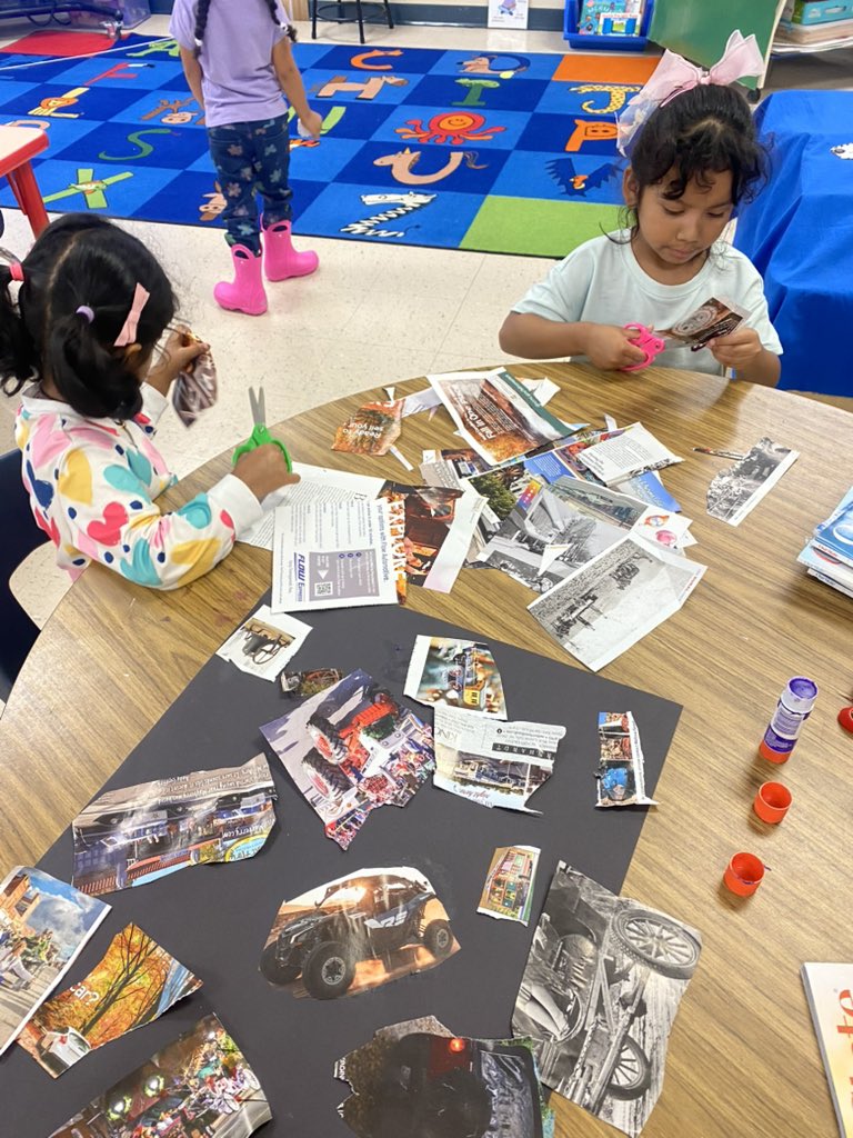 PreK students in Mrs. Barr and Ms. Flowers’ class created a collage with magazines during their study of wheels.