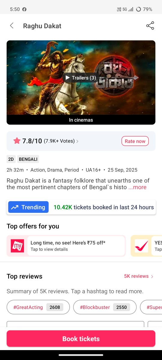 AneekMu76971924's tweet image. Update -04/10/2025...6:00 P.M
Only one of the Bengali Films released in Pujo is still trending in #BookMyShow - #RaghuDakat (ORGANIC)

Trust in the power of #MegastarDev

 #DurgaPuja2025 #bengali 
@iammony  @idevadhikari @SVFsocial @devpl_official 
শুভ বিজয়া @KunalGhoshAgain
