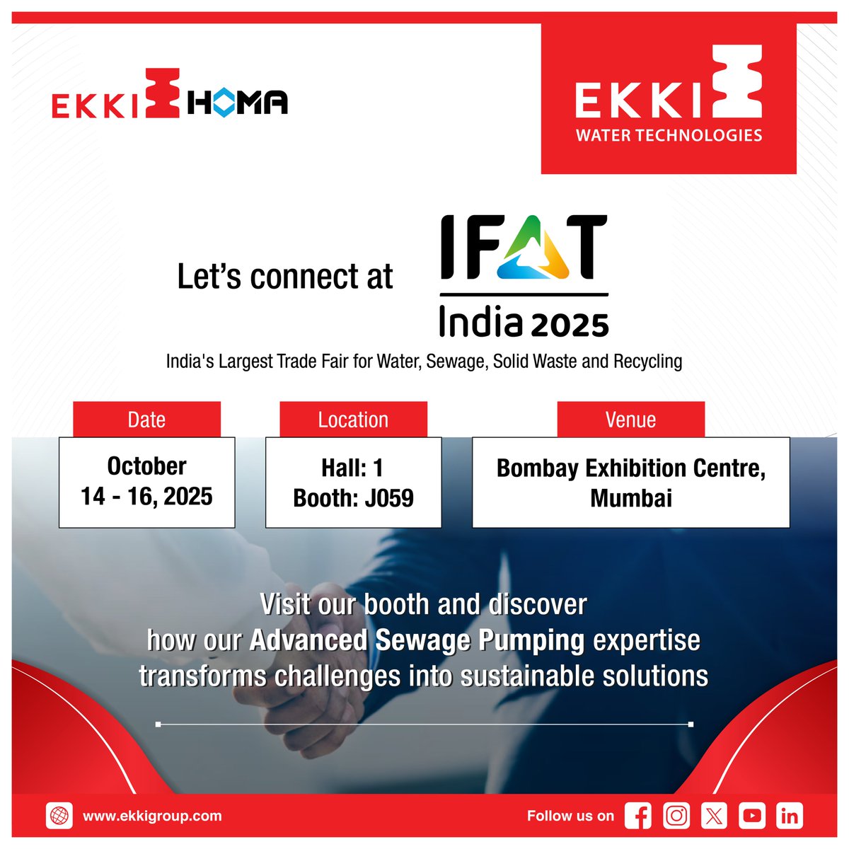 We invite you to visit our booth and discuss your sewage pumping requirements. With our advanced sewage pumping expertise, we are committed to delivering  efficient pumping solutions to your wastewater challenges.

#EKKI #EKKIPumps #IFAT #IFAT2025 #IFATIndia #IFATIndia2025
