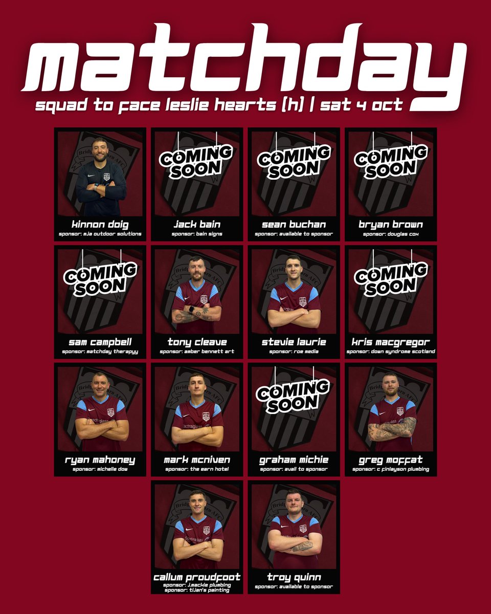 🫡 Our Matchday squad for today’s league game against Leslie Hearts!

🗓️ Sat 4 Oct 25
🏆 Smith &amp; Grant Premiership 
🆚 Leslie Hearts
📌 North Inch Campus, PH1 5BF
⏰ 13:30 KO

#MTB