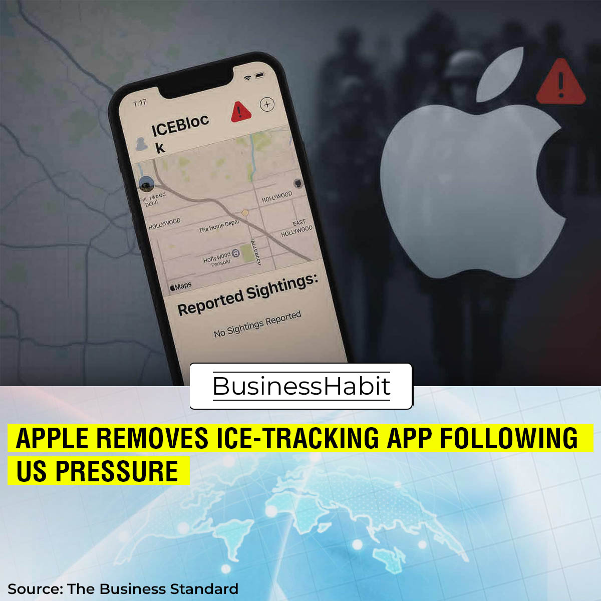 BusinessHabit's tweet photo. The app, known as #ICEBlock, was taken down from the App Store on Friday. The free, iPhone-only platform had relied on crowdsourced reports to flag Immigration and Customs Enforcement (ICE) activity and, according to its developer, had already reached more than one million users. https://t.co/7E4rEip9oW