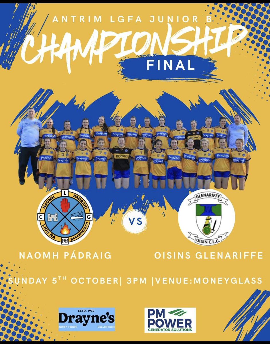 As an Oisín Glenariffe man with two daughters in the St Pat’s camp, this isn’t easy to type… but everyone at Lisburn Social Hurling wishes <a href="/StPatricksGAC/">Naomh Padraig Gac</a> ladies footballers the best of luck in the final tomorrow 🏐💛💙.