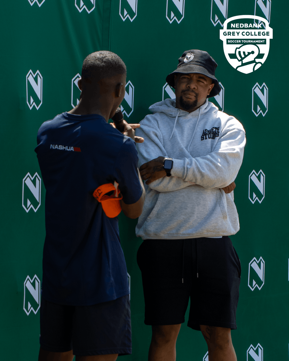 nedbanksport's tweet photo. George Lebese at the #NedbankGreyTournament opening. Young players got to ask him questions. And the action on the field? Non-stop! 🔥🏆 https://t.co/nYGKKa5P00