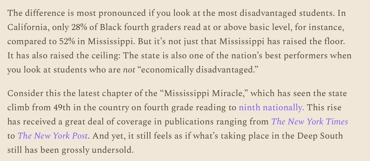 RichardHanania's tweet image. &quot;In California, only 28% of Black fourth graders read at or above basic level, for instance, compared to 52% in Mississippi.&quot;

Libs were like let&apos;s not teach blacks to read and blame the police for their problems and called themselves anti-racist.