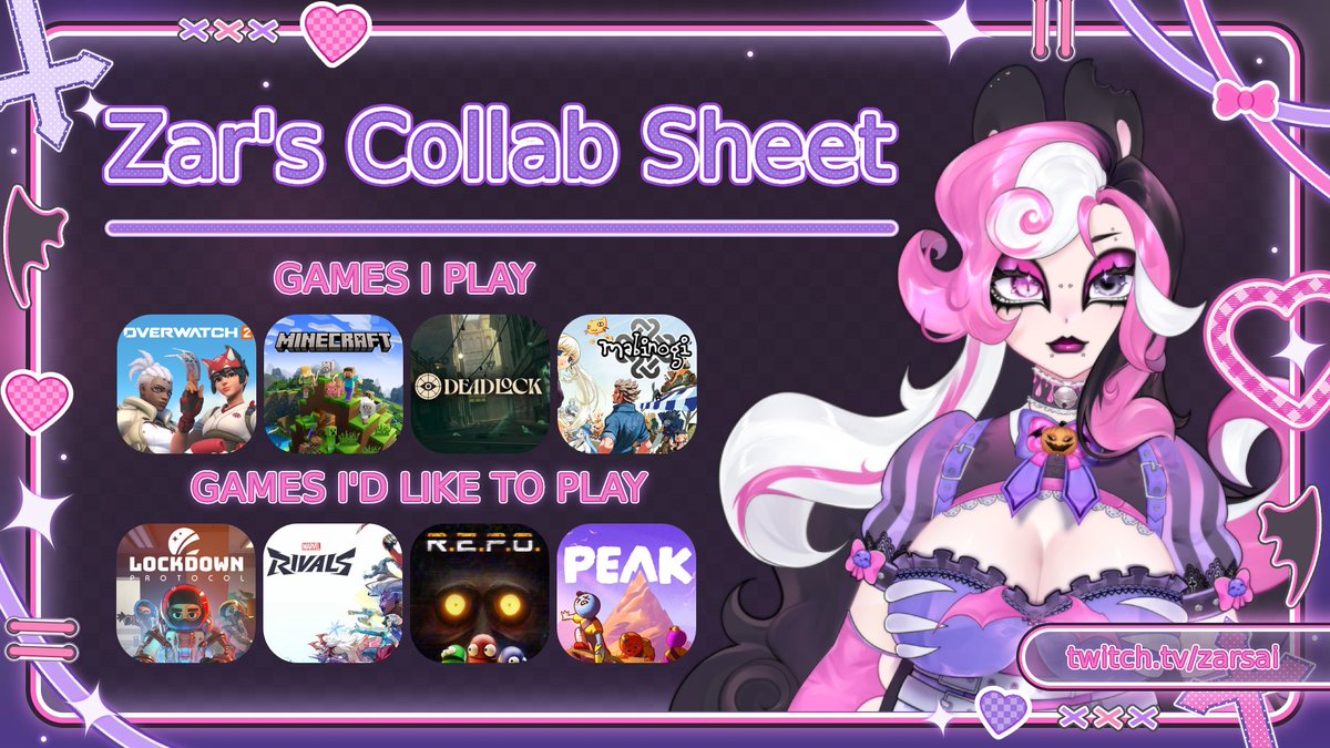 Hihi~ I am zarsai a bunny-vamp vtuber who is debuting soon, I would love the chance to find some more friends to play games together on or off stream! 

If you feel like we would be the perfect fit, please feel free to message me! p.s I love a lot of different types of games, not