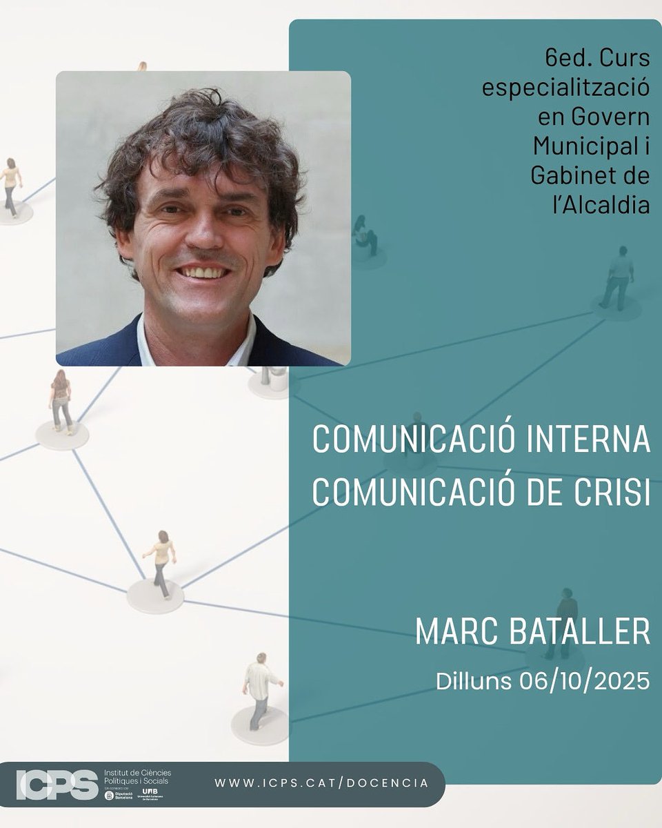 🟠Dilluns 06/10, segona sessió del Curs en #GovernMunicipal i #GabinetAlcaldia amb el periodista i professor Marc Bataller <a href="/marcbataller/">Marc Bataller Serra</a> amb "Comunicació interna i comunicació de crisi".