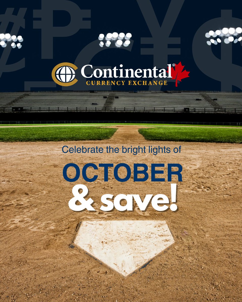 To celebrate October baseball in Canada wear your hat or jersey to any one of our 19 locations and get a better rate and no fee when you buy or sell foreign cash! 

Offer is only valid on game days, check the link in bio for terms and conditions.

#yourforeignexchangeexperts