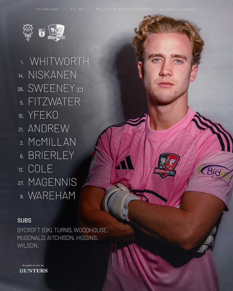 OfficialECFC's tweet photo. 📝 Team News: 🆚 @LincolnCity_FC 

In white and pink, your City XI this afternoon ⬇️

#ECFC #SemperFidelis | @HuntersExeter https://t.co/Hl0qsWGmhG