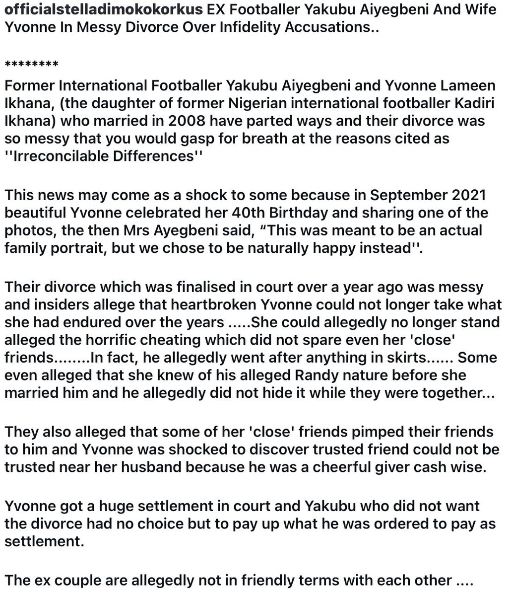 Ex-Footballer Yakubu Aiyegbeni and Wife Yvonne Reportedly in  Messy Divorce Over Infidelity Claims