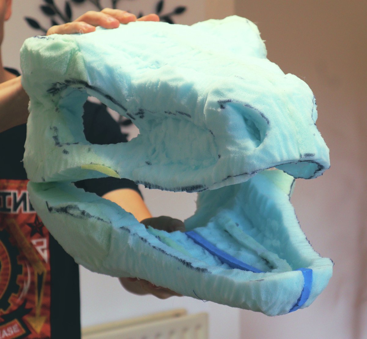 Raptor Head WIP: Head sculpt mostly there. #furry #fursuit #fursuitmaker #raptor
