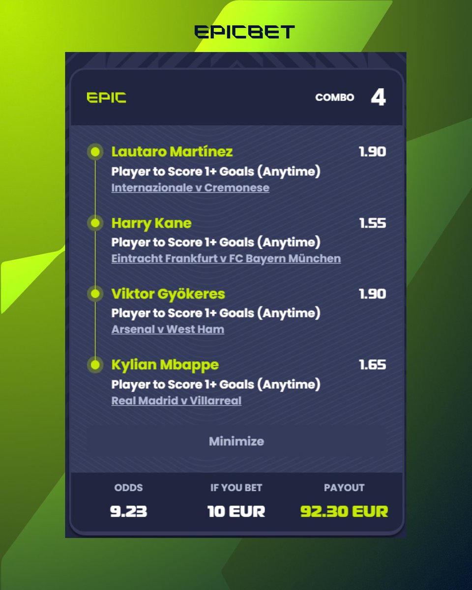 Here’s the combo of the most likely goalscorers across Europe’s top 4 leagues tonight. Thank me later 👉 go.epicbet.com/EpicBet041025