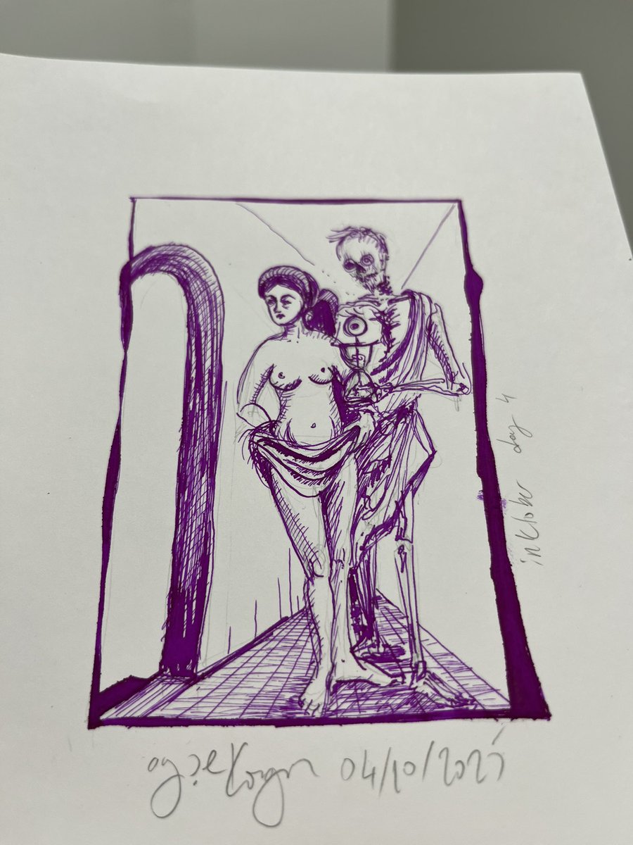 kongroove's tweet photo. Remembering Dürer’s etching with ‘Four Witches’ I wanted to bring ‘Vanity’ in focus for #inktober today. This time, I used the Rose Cyclamen J. Herbin ink — a lovely magenta hue together with Tachikawa nib — I just love how it glides with razor sharp lines on Bristol paper. https://t.co/QTmlqGie5l