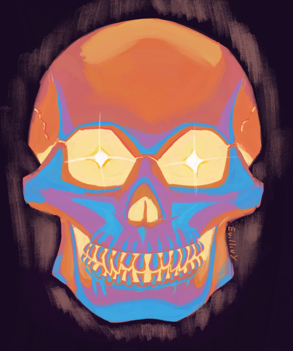Evillivy's tweet photo. Day 4 - Skull 💀
I had alot of fun with this one! I tried to make it lit from the inside. I probably could have made the cool colors darker, but I'm really vibing with the cyan
#artchallenge #Inktober2025 #Inktober #Halloween #painting #skull #Textober #Sketch https://t.co/v8t7K50qPo