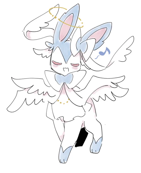 色違いニンフィア天使化天使ニンフィアは描き慣れてる #ポケモン天使化