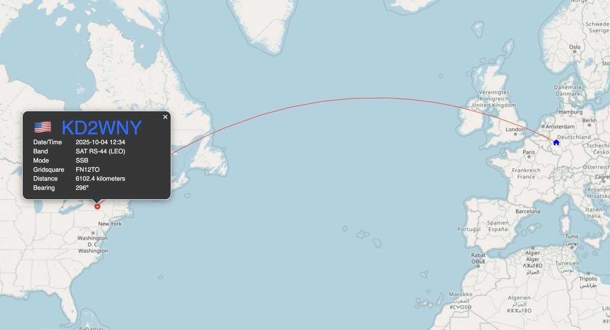 Just worked KD2WNY in United States Of America 🇺🇸 (Gridsquare: FN12TO / distance: 6102.4 km) on RS-44 🛰️ (3.7° el / 298.2° az) using SSB #hamr #wavelog #amsat