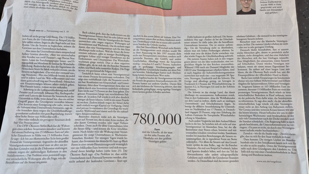 stadtvermieter's tweet photo. Liebe Freunde der #Vermögenssteuer: Die des wirtschaftlichen Liberalismus zuletzt reichlich unverdächtige @DIEZEIT hat das mal für Euch durchgerechnet und mit Leuten gesprochen, die sich damit auskennen. 
Fazit: Schadet viel, nützt nichts. https://t.co/Ql9n7nmUJa