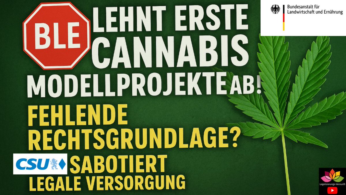 Erste #Cannabis #Modellprojekt Anträge aus #Frankfurt #Hannover vom BLE abgelehnt
Im Video🔽
youtu.be/dAD_8oa6kN8

-Fehlende Rechtsgrundlage?
-#CSU sabotiert legale Versorgungswege, erst #Anbauvereinigungen in #Bayern nun wissenschaftlich begleitete Modellprojekte?!
#Weedmob