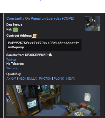 dex paid $COPE

ExEfV2K7KVzvzTrV7JwxcRAWkd3nrdAncr4r6mMwpump